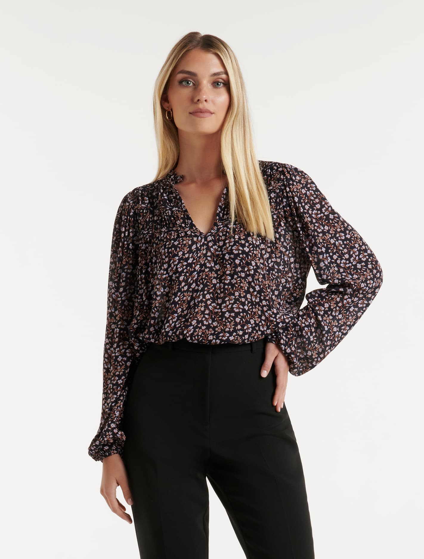 Erika Ruched Yoke Boho Blouse Mini Marlo Ditsy