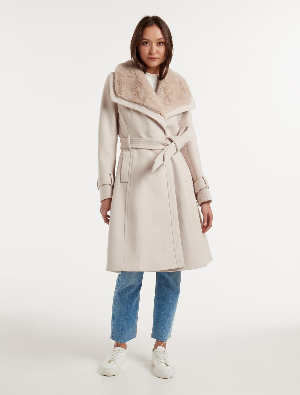 Tegan Fur collar coat Cream
