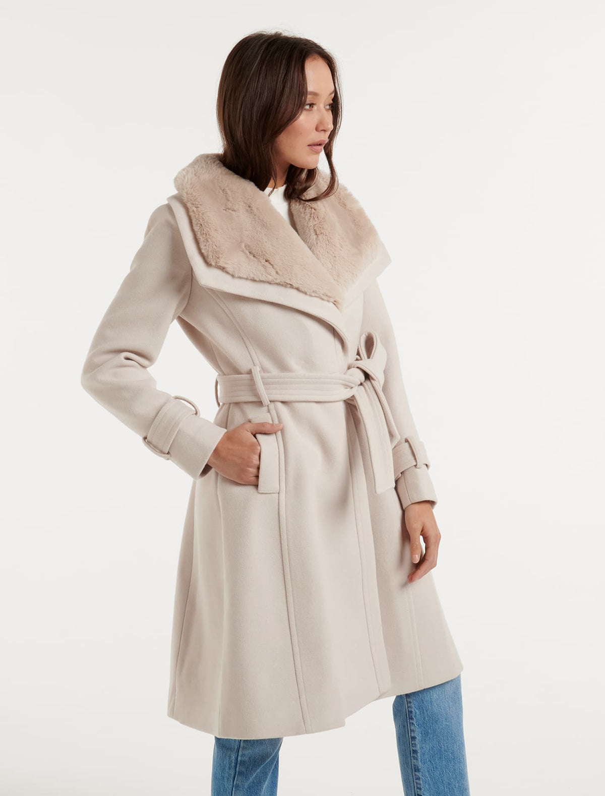 Tegan Fur collar coat Cream