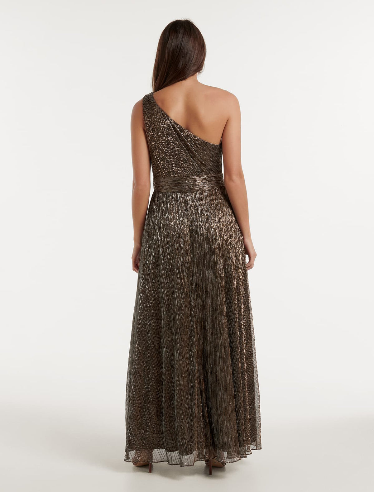 Billie Asymm Plisse Midi Dress Bronze