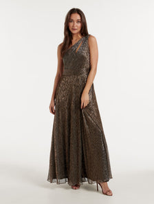 Billie Asymm Plisse Midi Dress Bronze