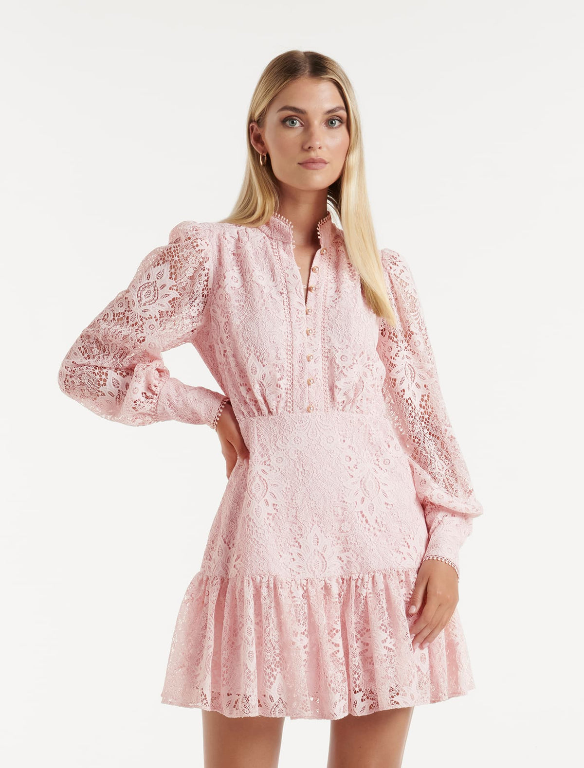 Eden Lace Mini Dress Blush