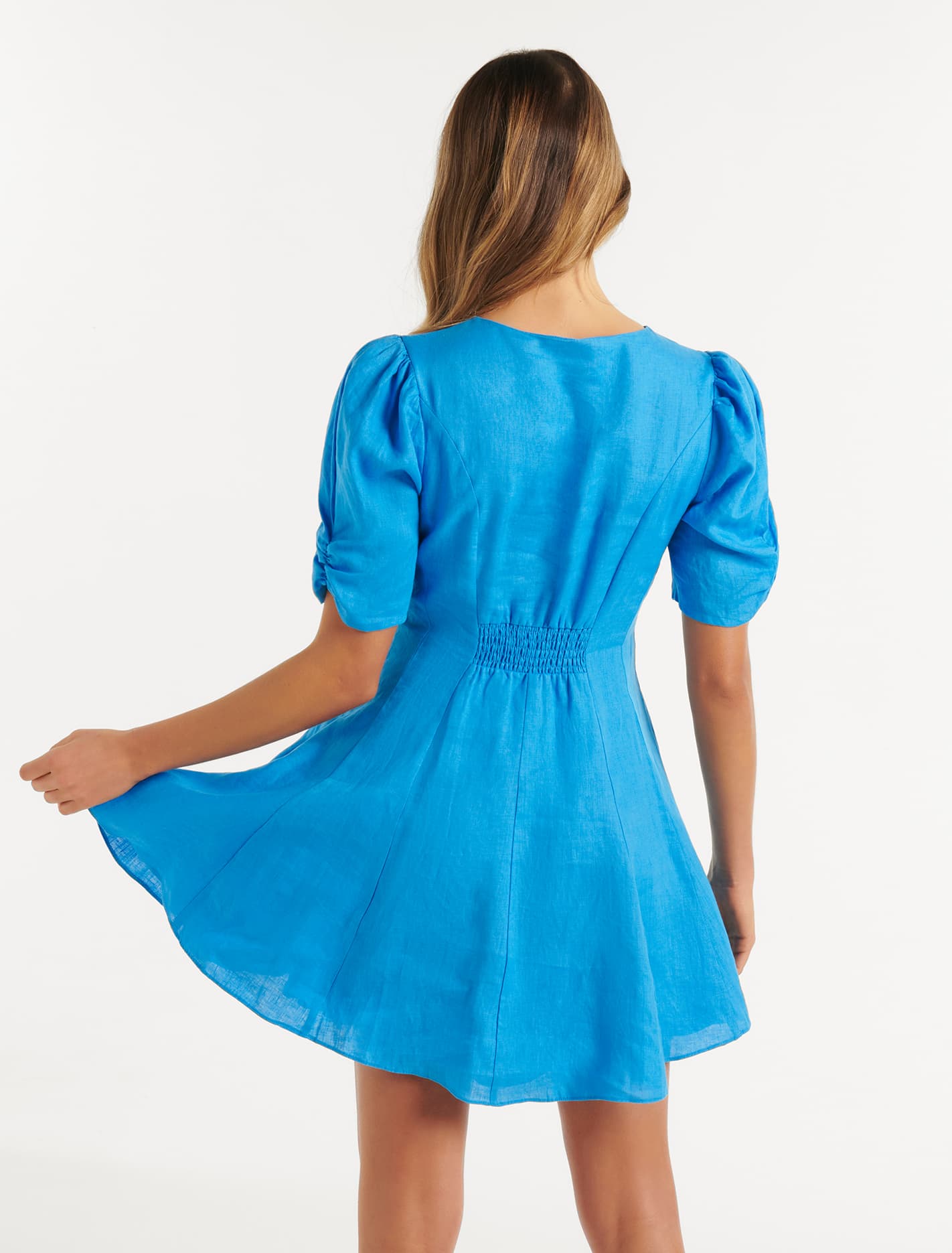 Rowan Linen Tea Dress Vivid Cornflower