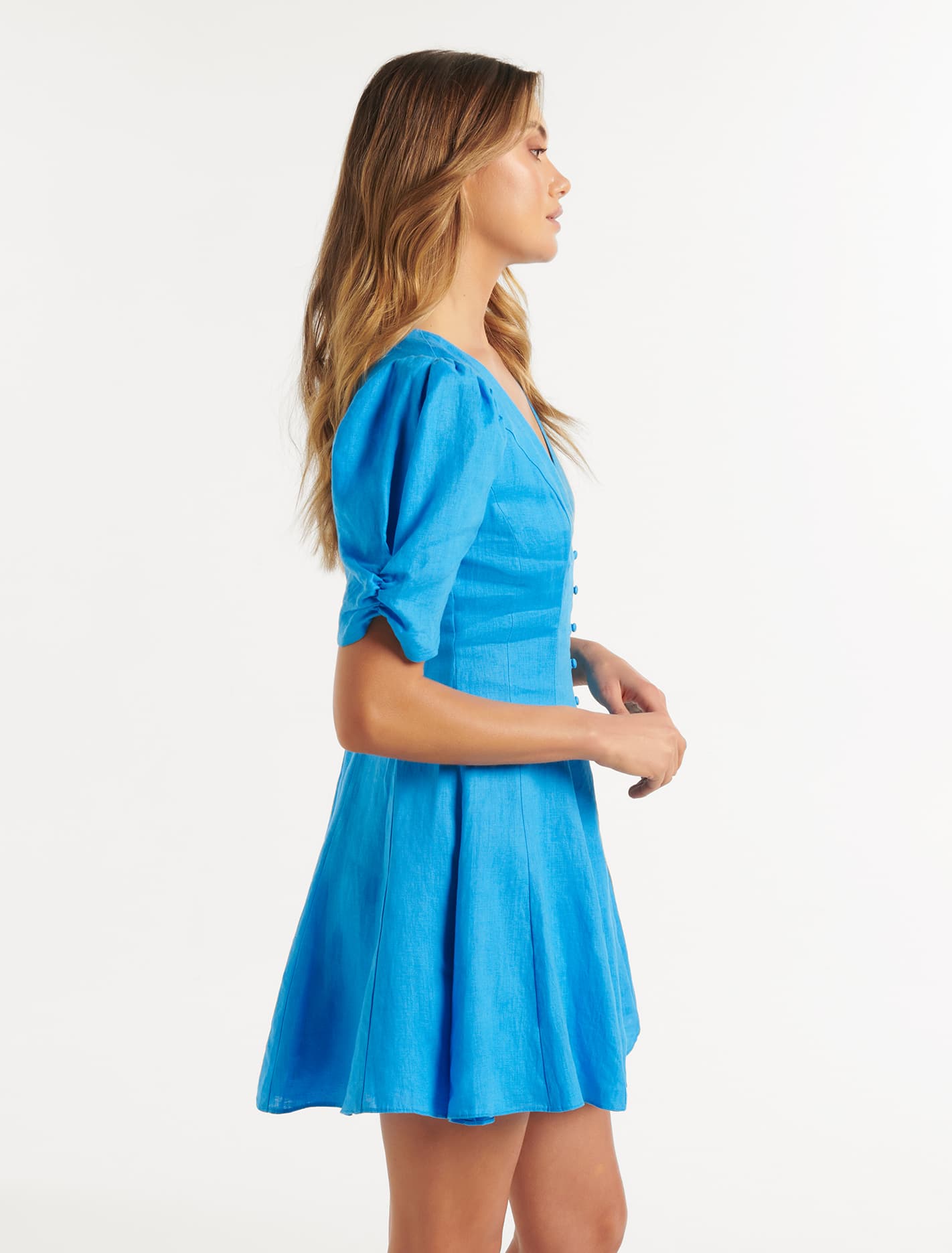Rowan Linen Tea Dress Vivid Cornflower