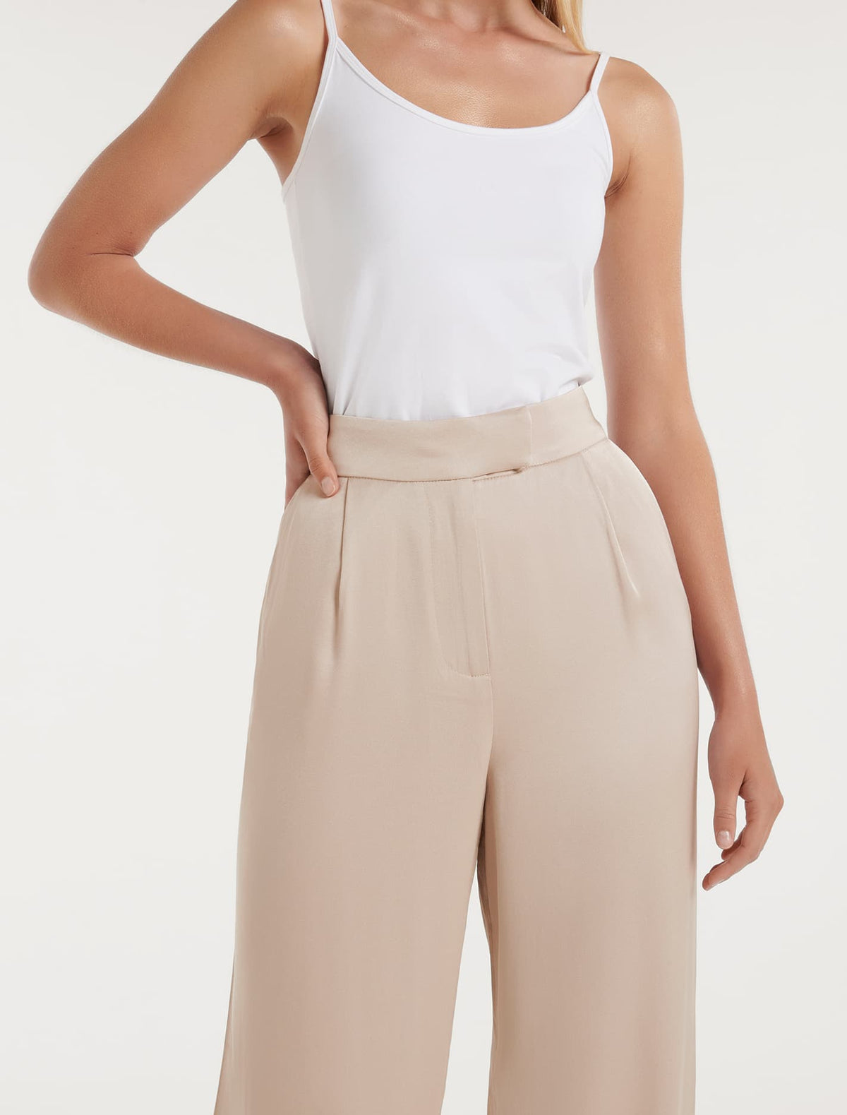 Alora Satin Wide Leg Pants Silver Cloud Suit