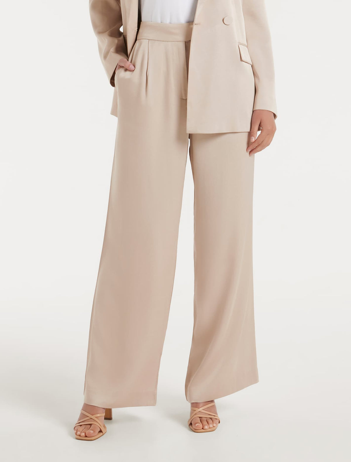 Alora Satin Wide Leg Pants Silver Cloud Suit