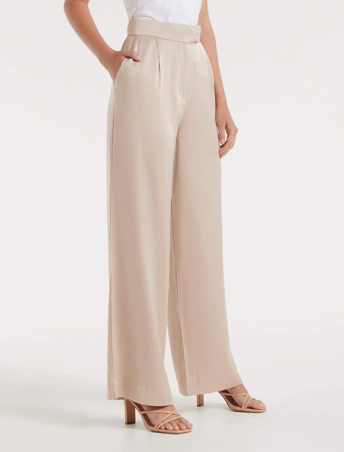 Alora Satin Wide Leg Pants Silver Cloud Suit