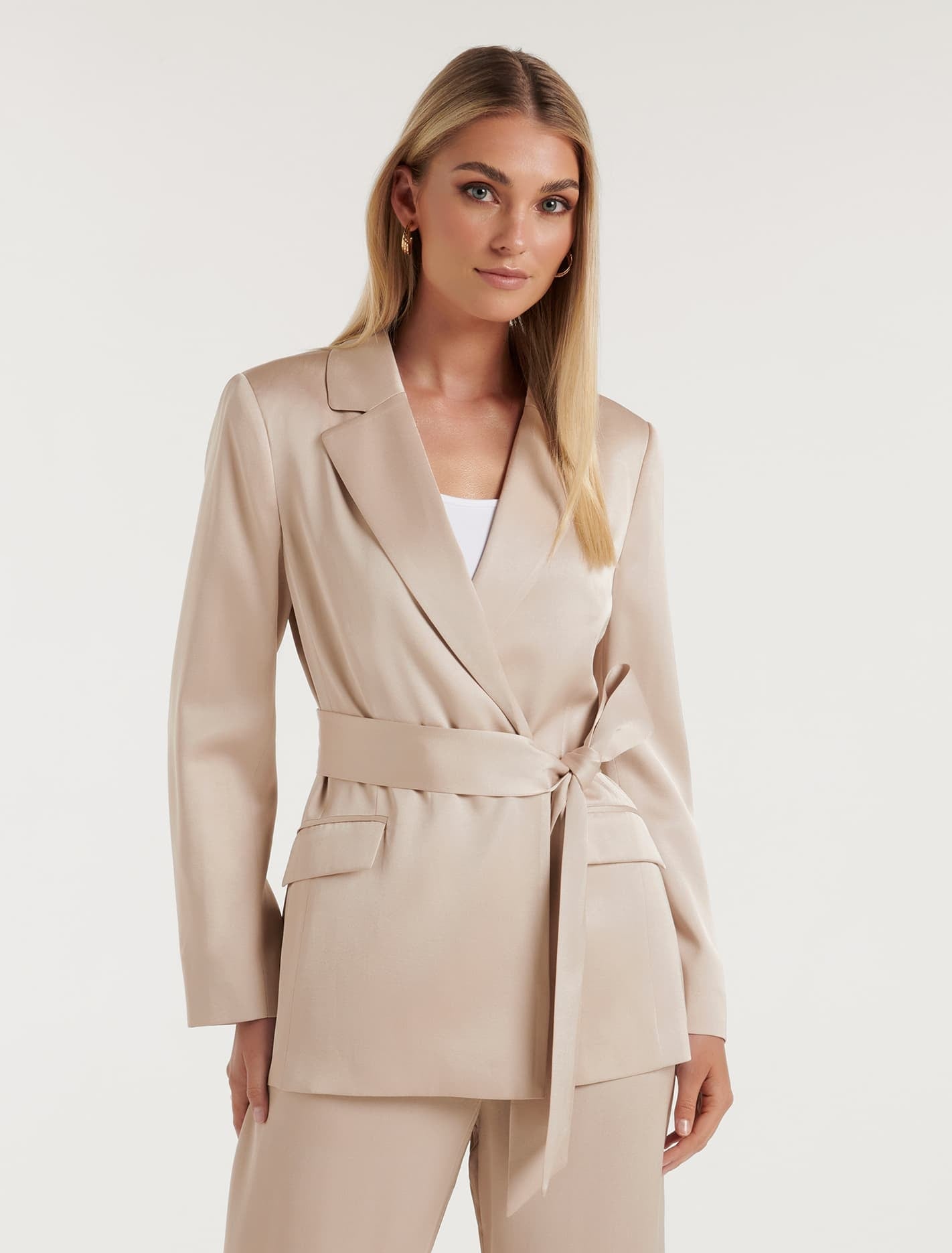 Alora Satin Tie Co-ord Blazer Silver Cloud Suit