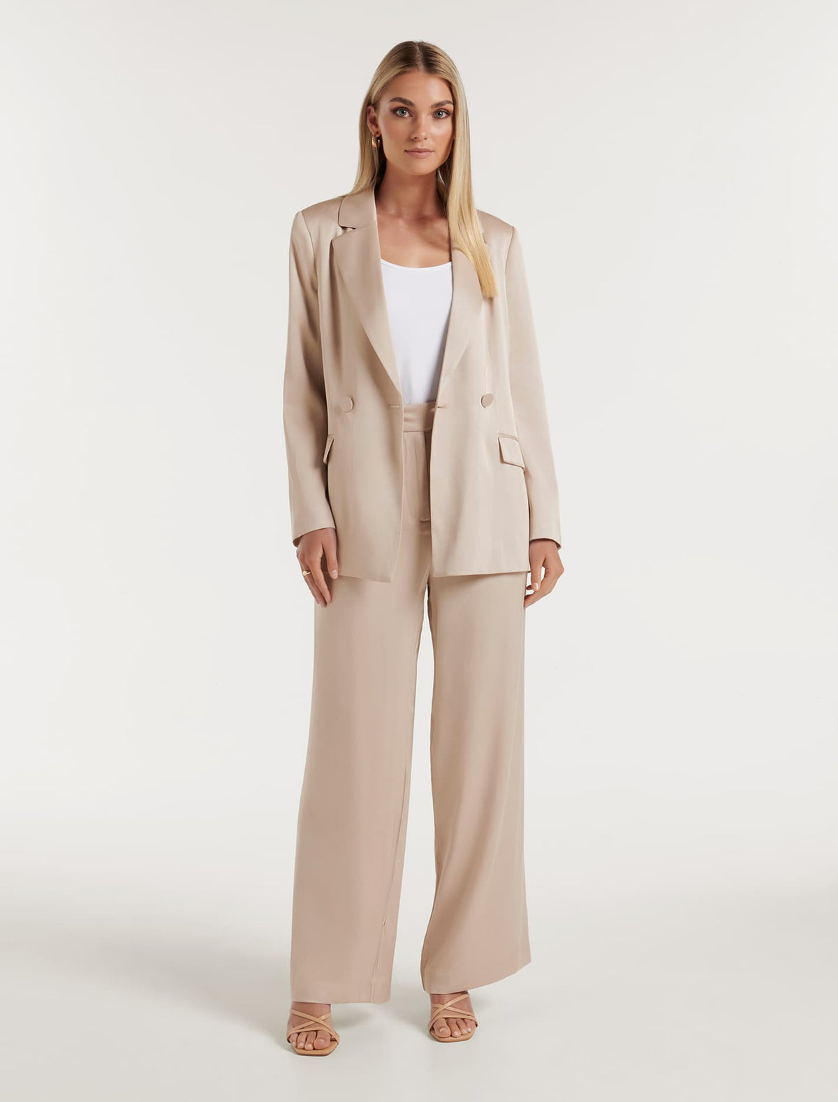 Alora Satin Tie Co-ord Blazer Silver Cloud Suit