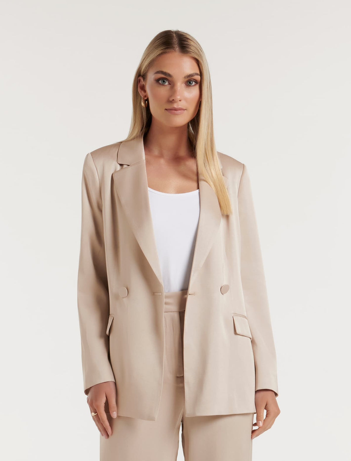Alora Satin Tie Co-ord Blazer Silver Cloud Suit