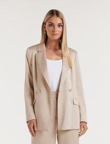 Alora Satin Tie Co-ord Blazer Silver Cloud Suit
