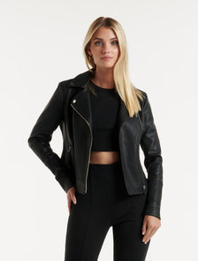 Heidi Faux Leather Biker Jacket Black