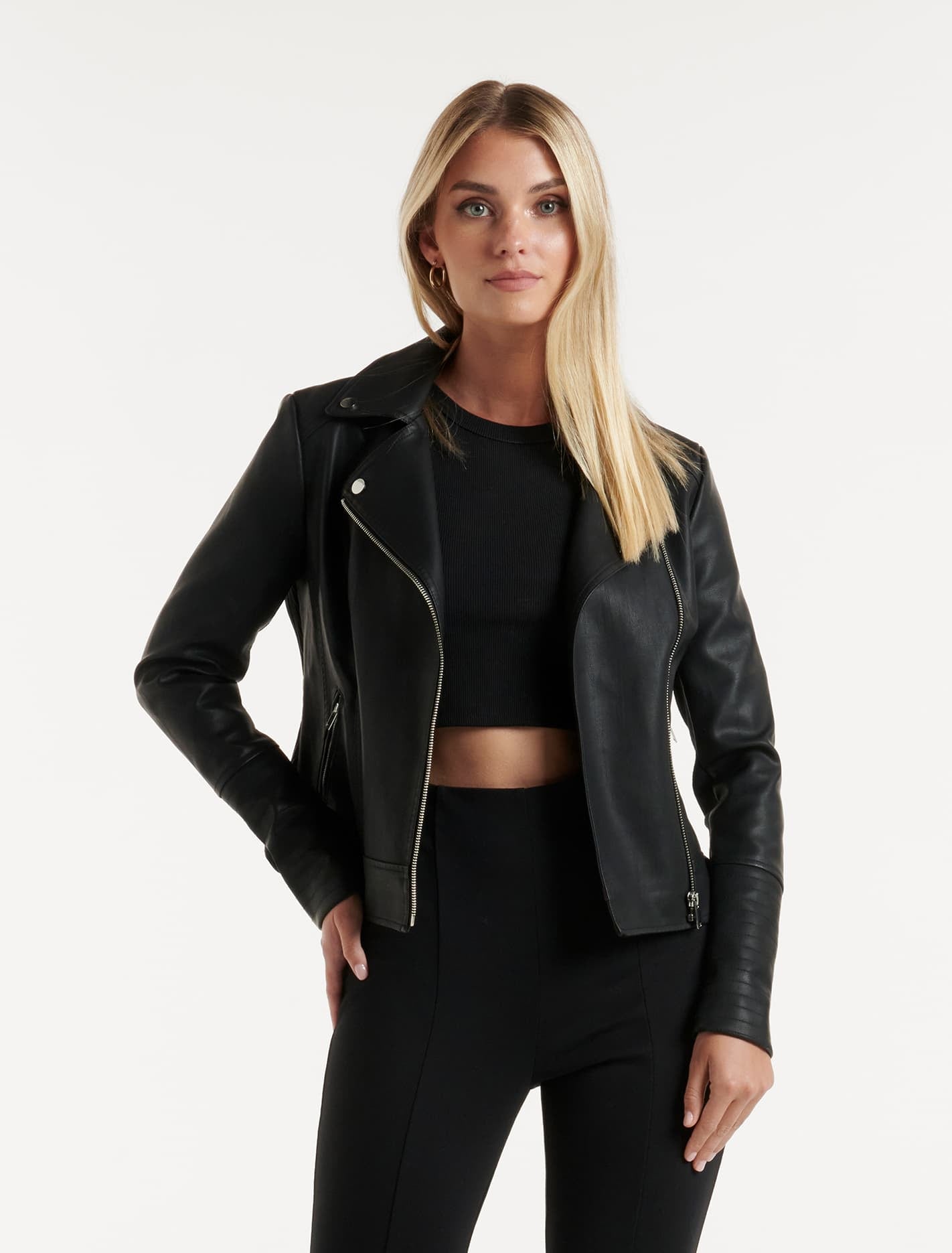 Heidi Faux Leather Biker Jacket Black
