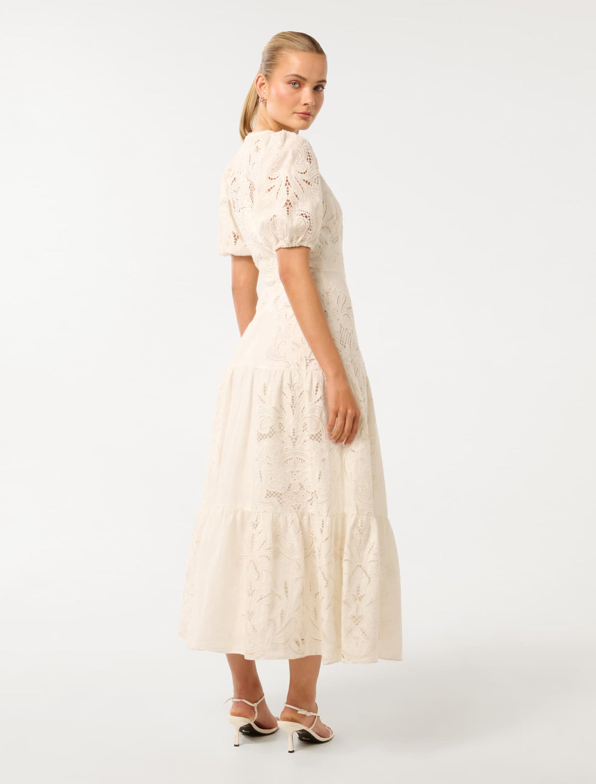 Lottie Broderie Midi Dress Porcelain