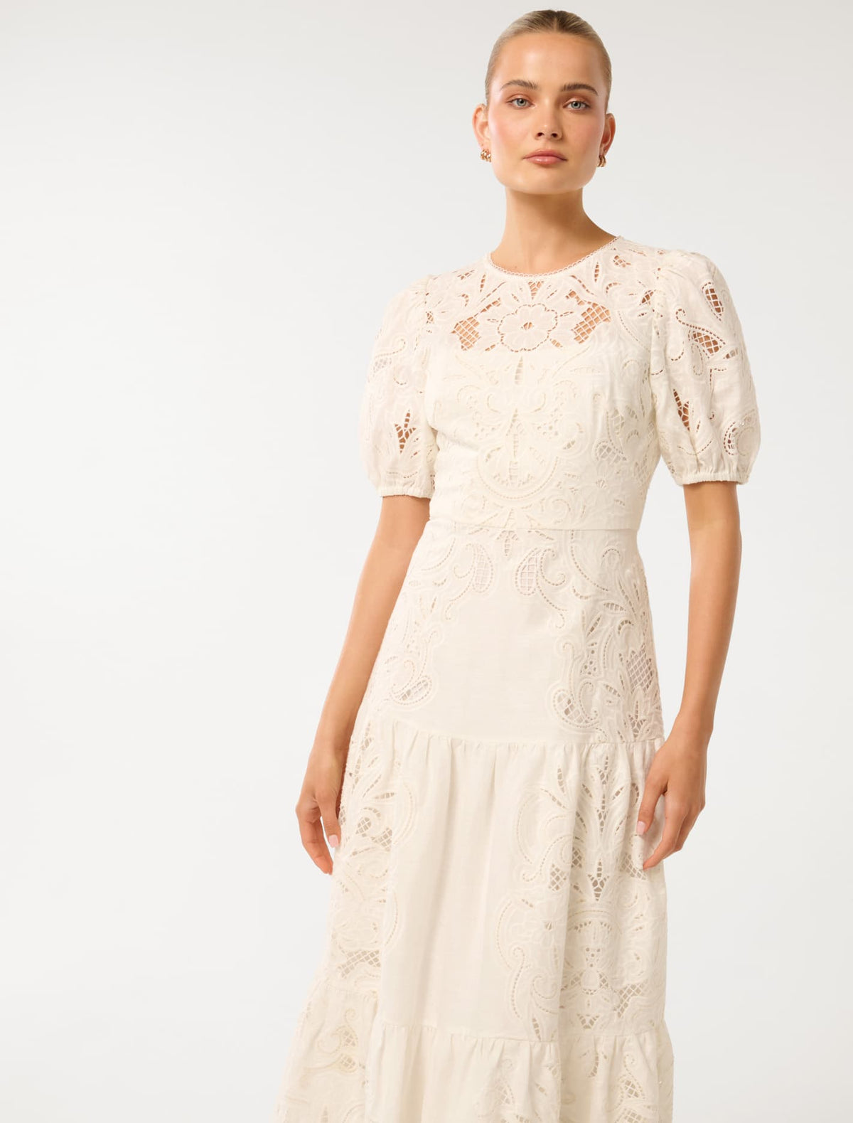Lottie Broderie Midi Dress Porcelain