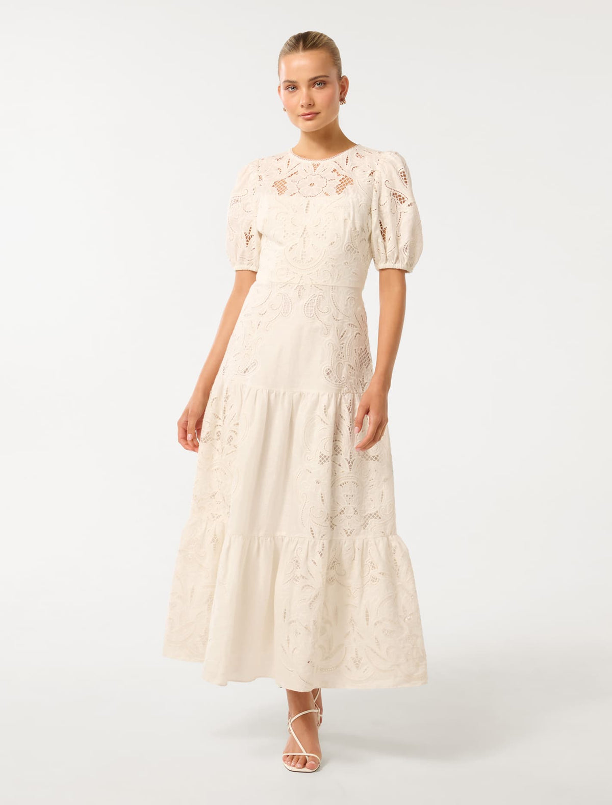 Lottie Broderie Midi Dress Porcelain