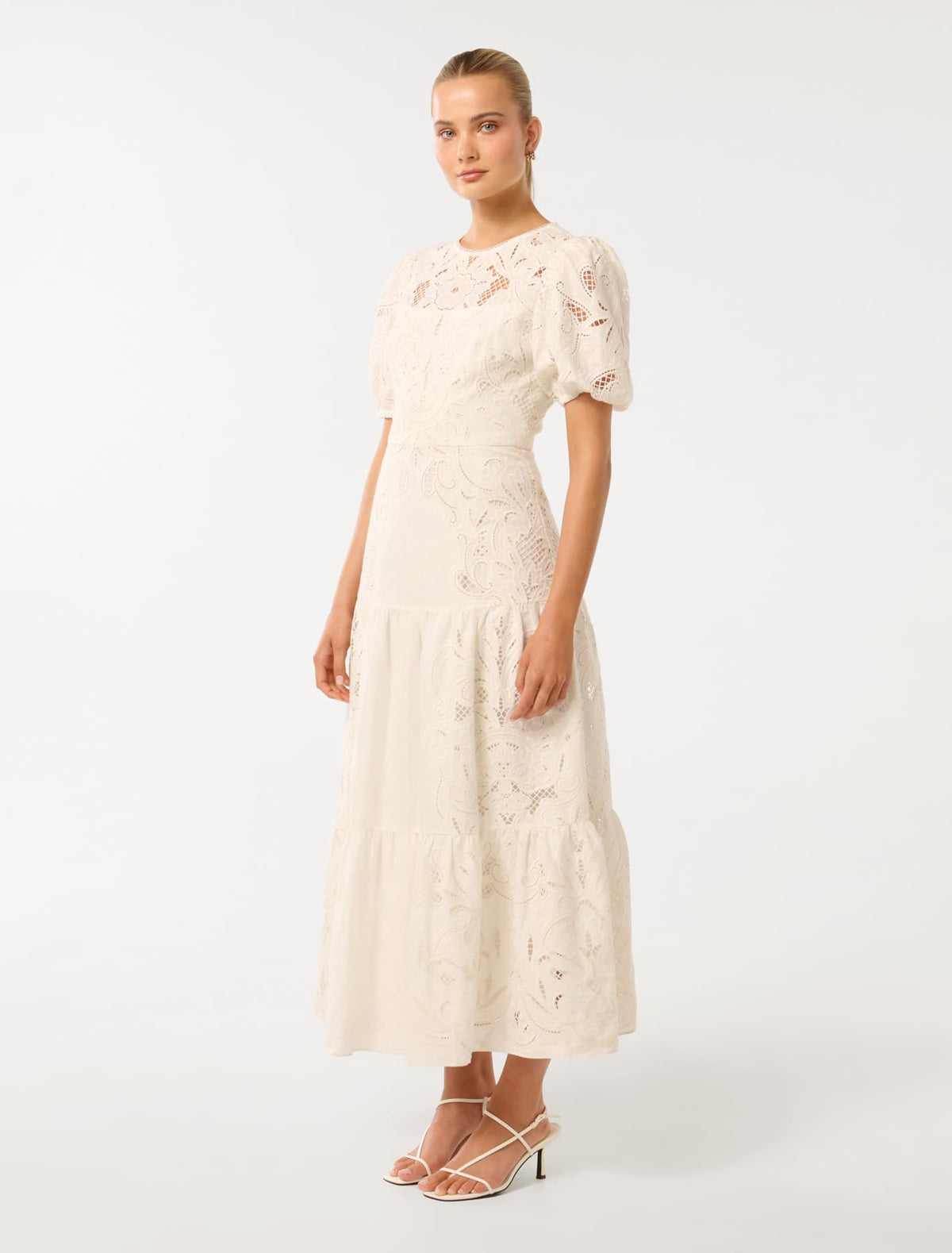 Lottie Broderie Midi Dress Porcelain