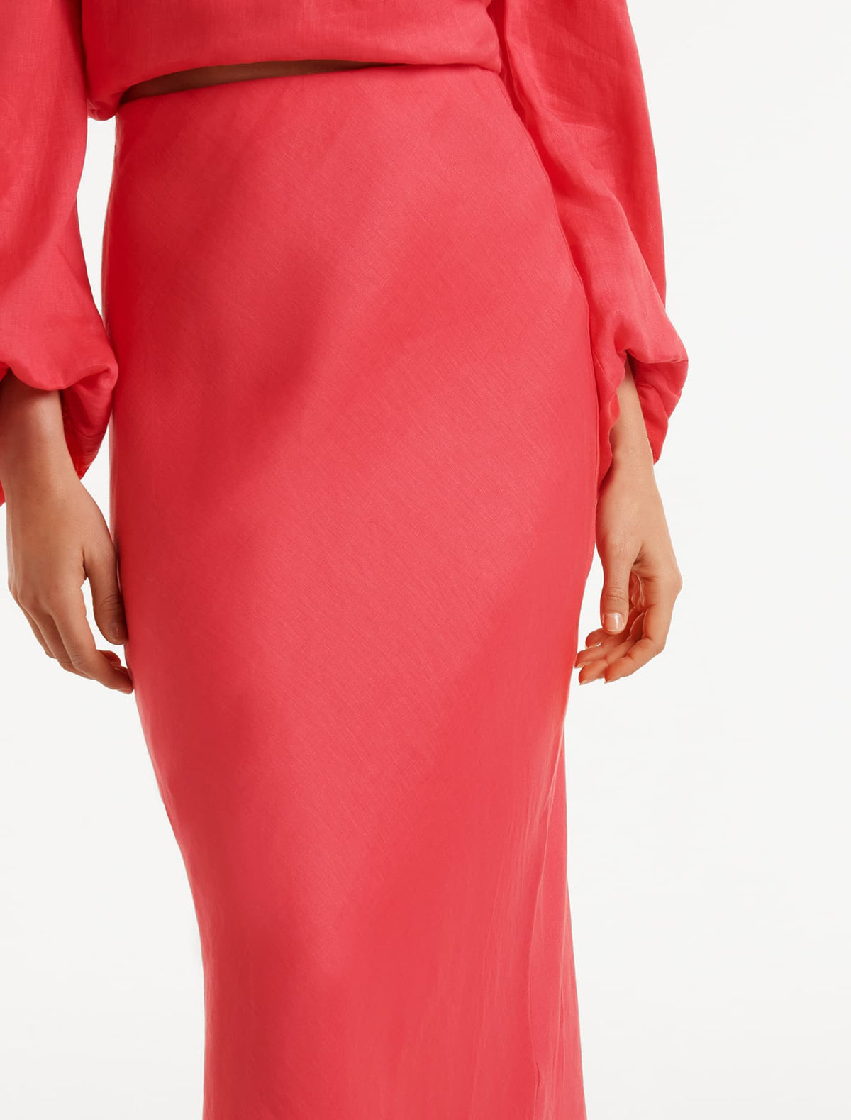 Molly Linen Bias Midi Skirt Hot Raspberry Co-Ord