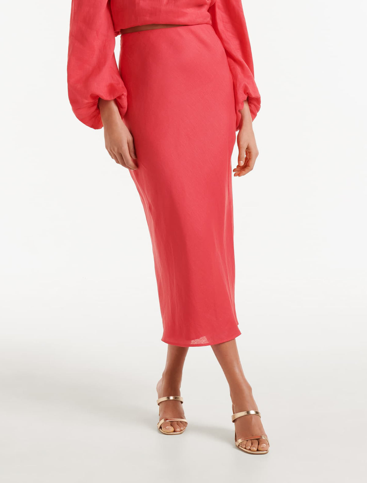 Molly Linen Bias Midi Skirt Hot Raspberry Co-Ord