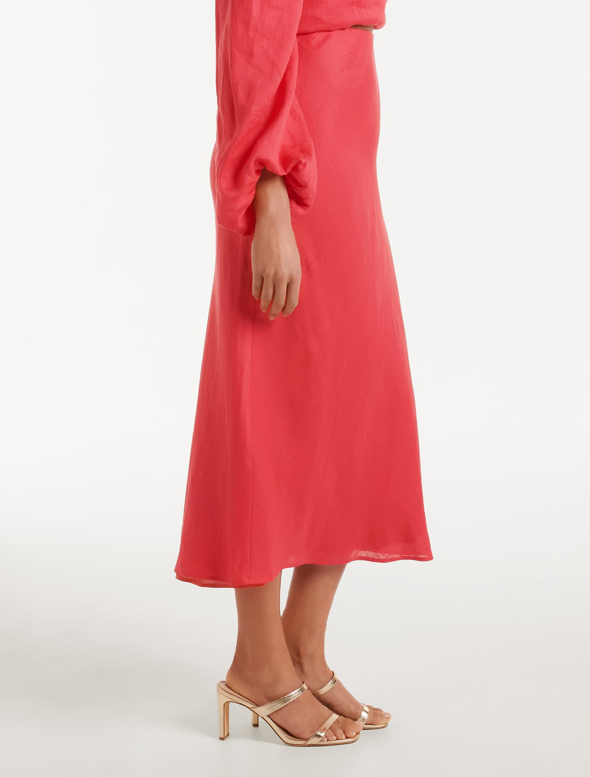 Molly Linen Bias Midi Skirt Hot Raspberry Co-Ord