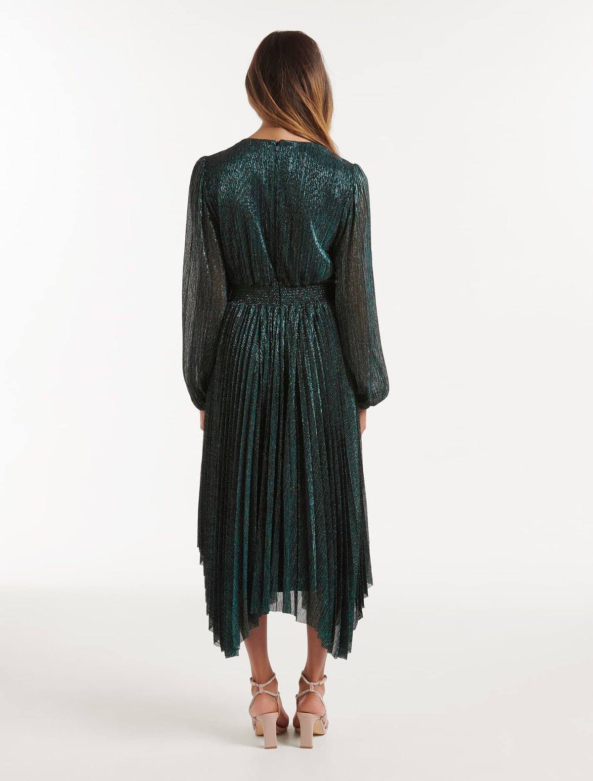 Sahara Petite Wrap Plisse Midi Dress Dark Green
