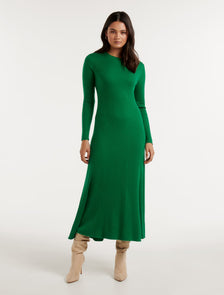 Harper Fit and Flare Knit Dress Green