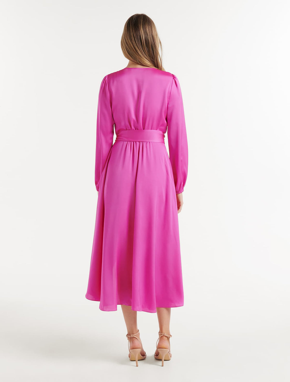 Marilyn Satin Wrap Midi Dress Valley Pink