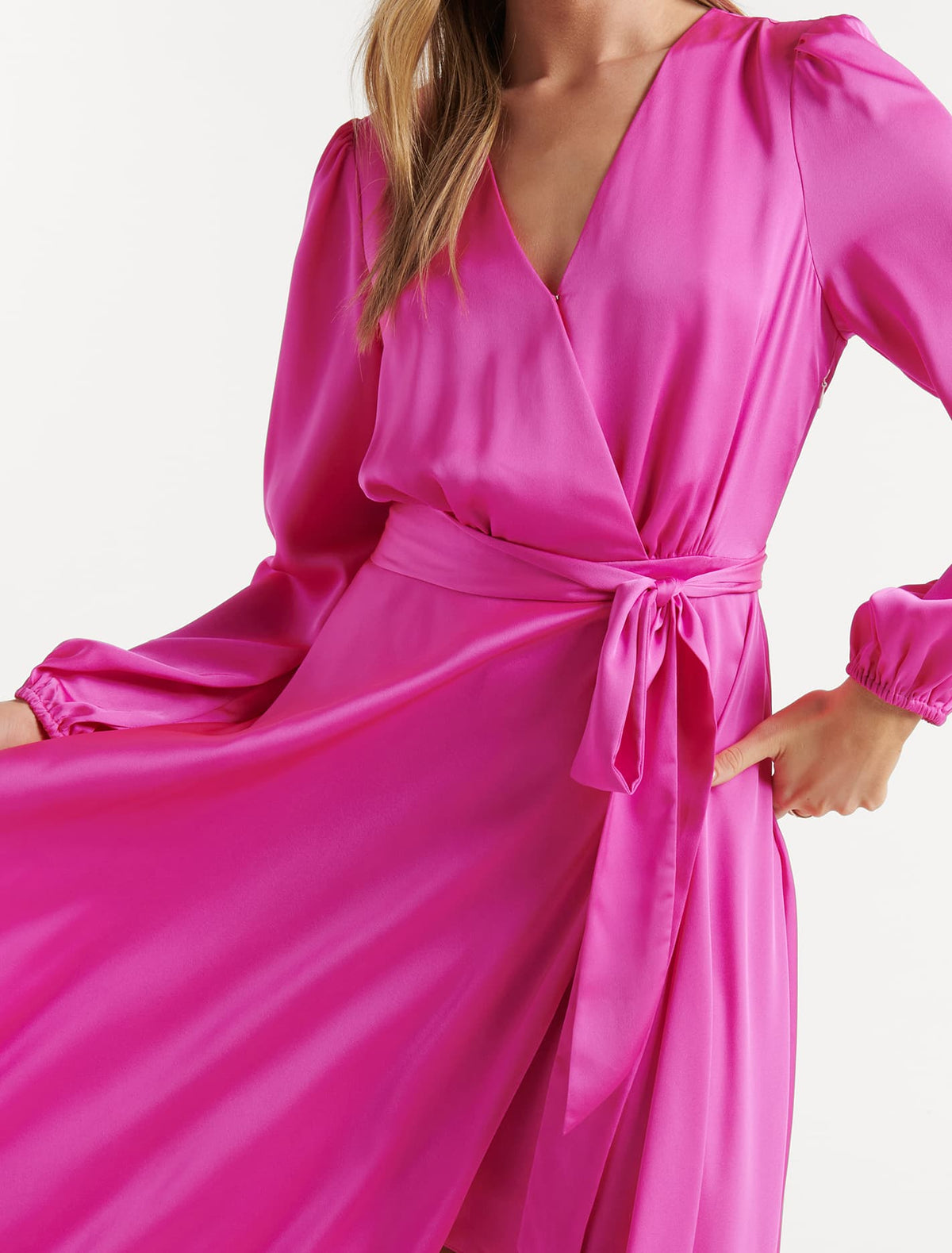 Marilyn Satin Wrap Midi Dress Valley Pink