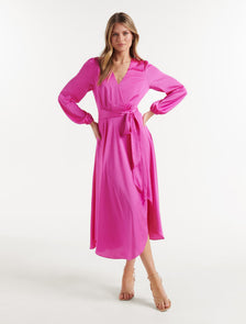 Marilyn Satin Wrap Midi Dress Valley Pink