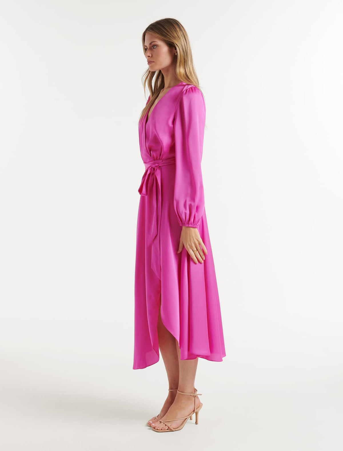 Marilyn Satin Wrap Midi Dress Valley Pink