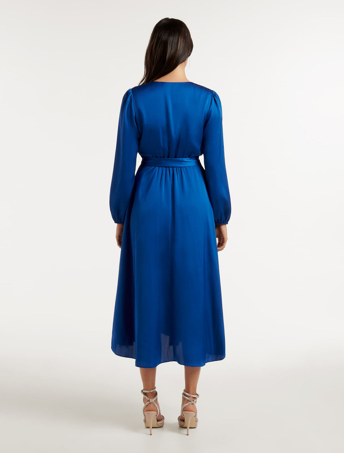 Marilyn Satin Wrap Midi Dress Sapphire Blue