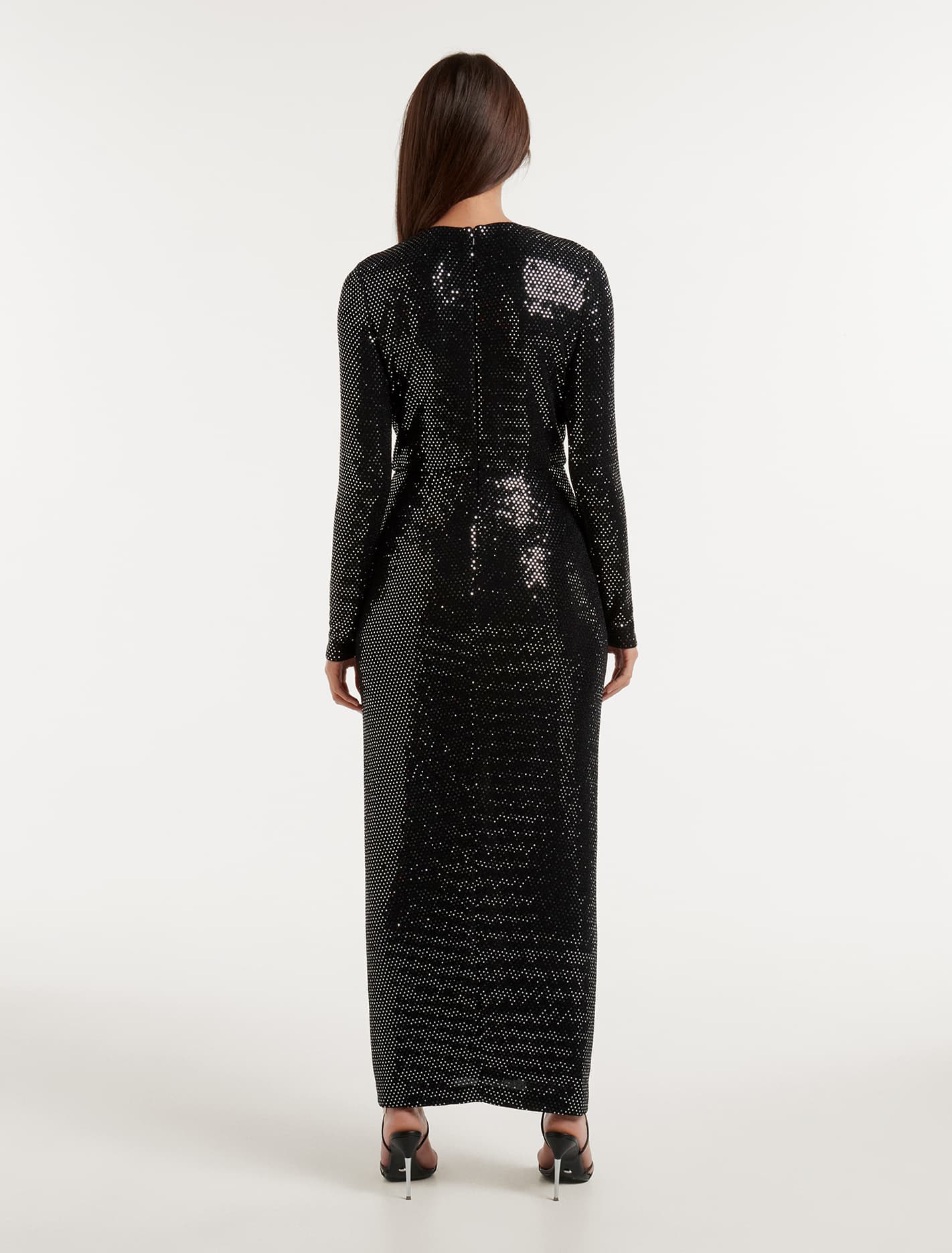 Larissa Metallic Twist Midi Dress Black and Silver Spot