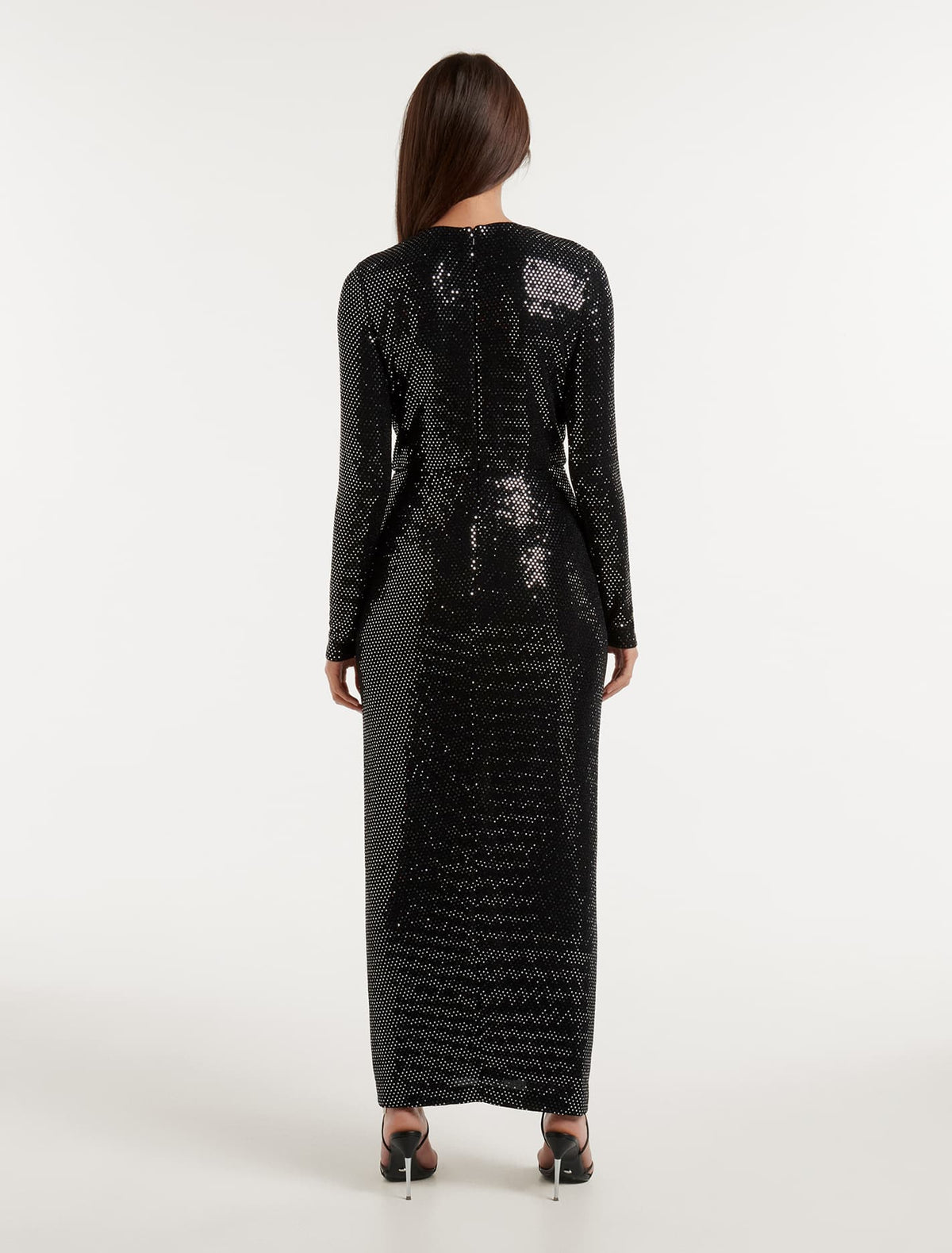 Larissa Metallic Twist Midi Dress Black and Silver Spot