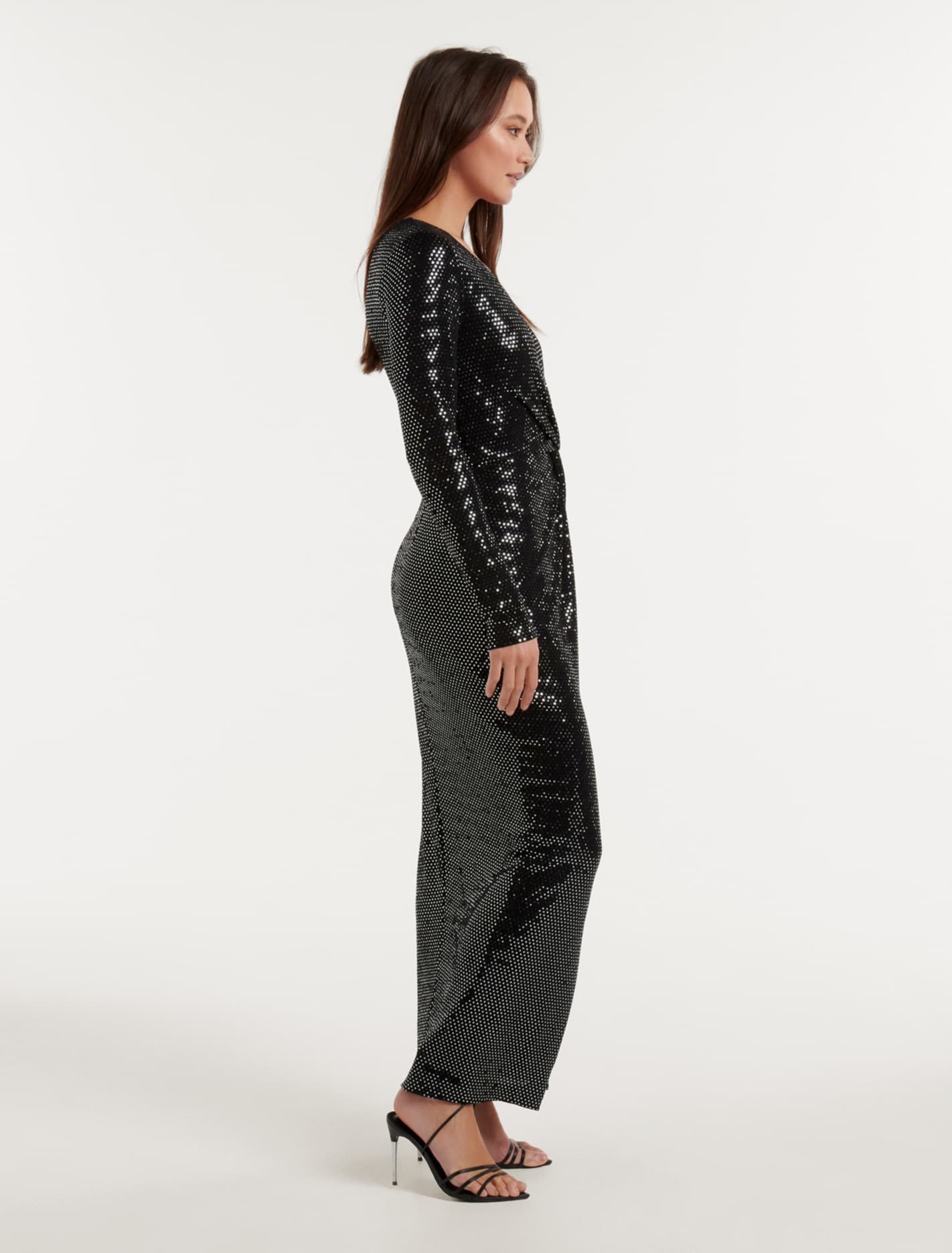 Larissa Metallic Twist Midi Dress Black and Silver Spot