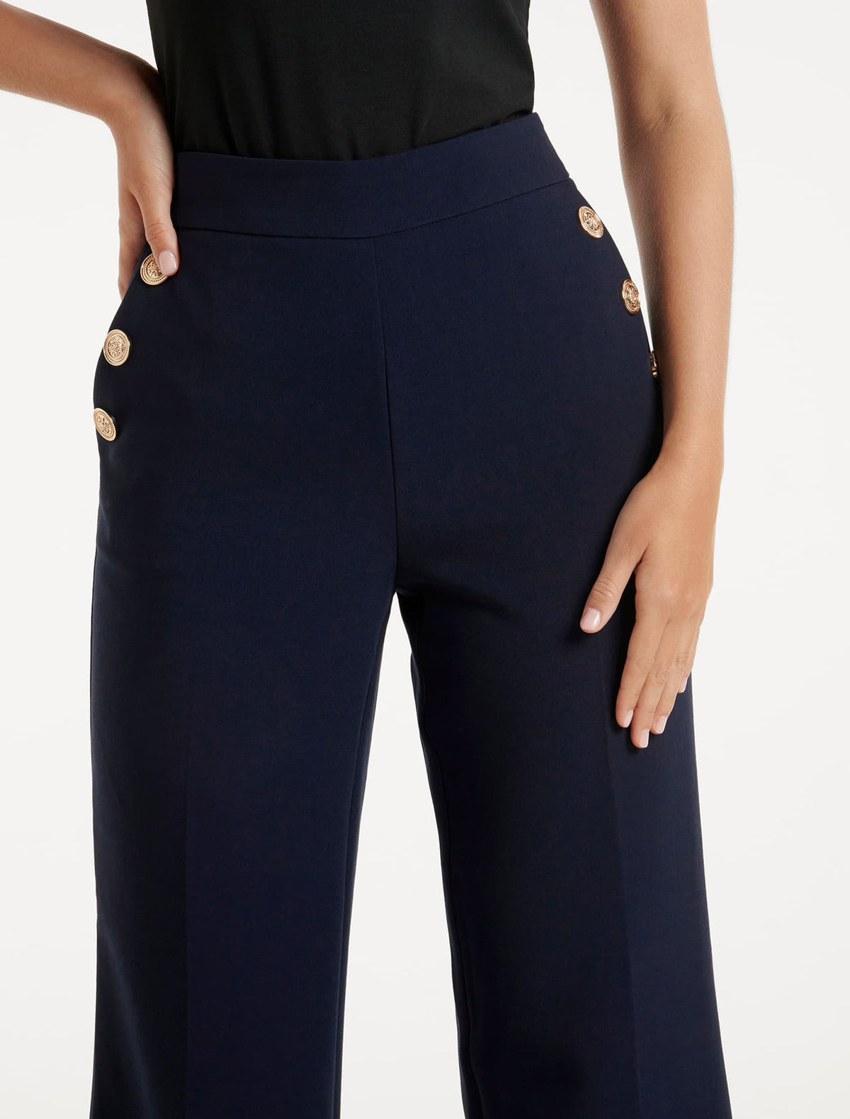 Megan Button Wide Leg Pant Navy