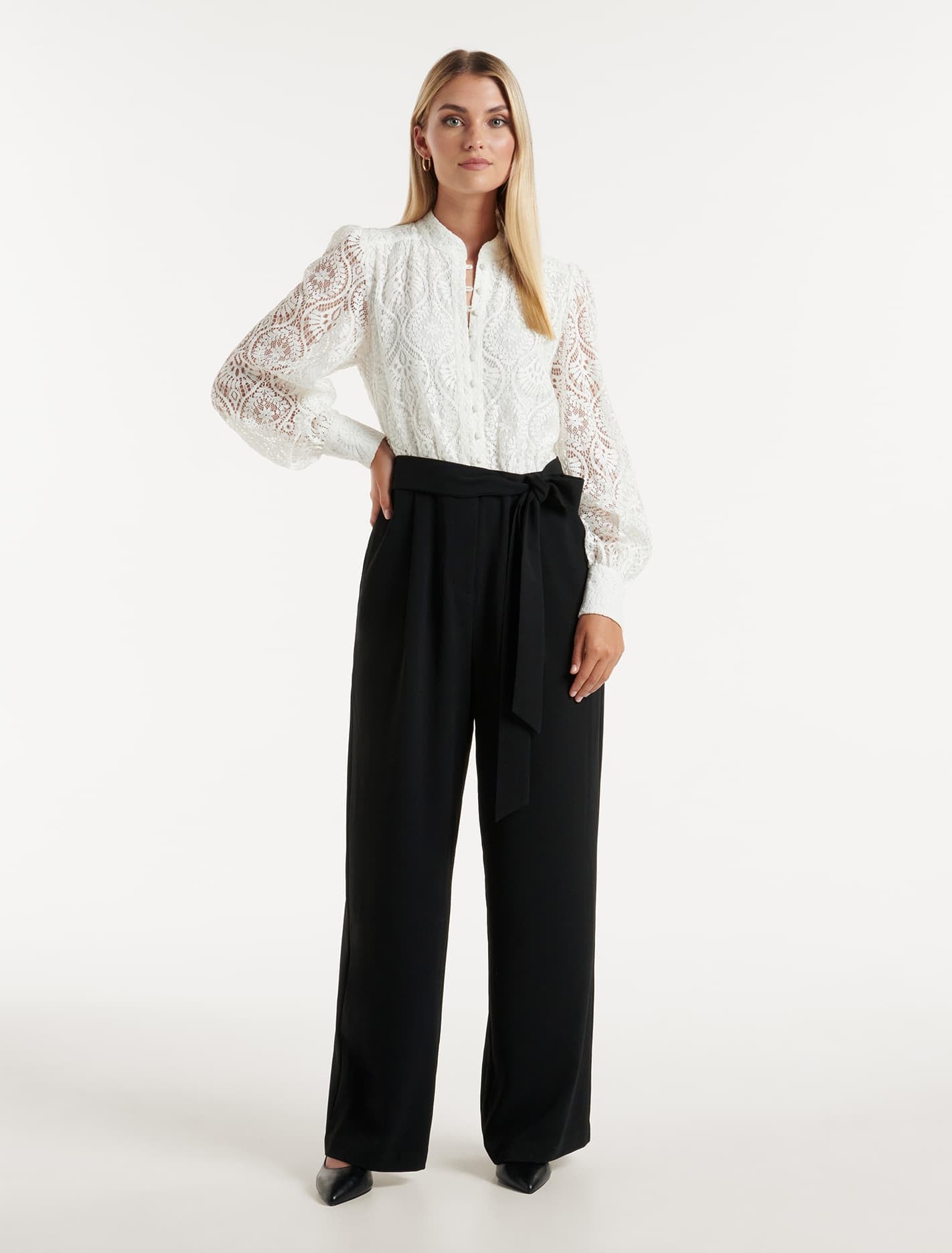 Eddie Lace Jumpsuit Porcelain & Black