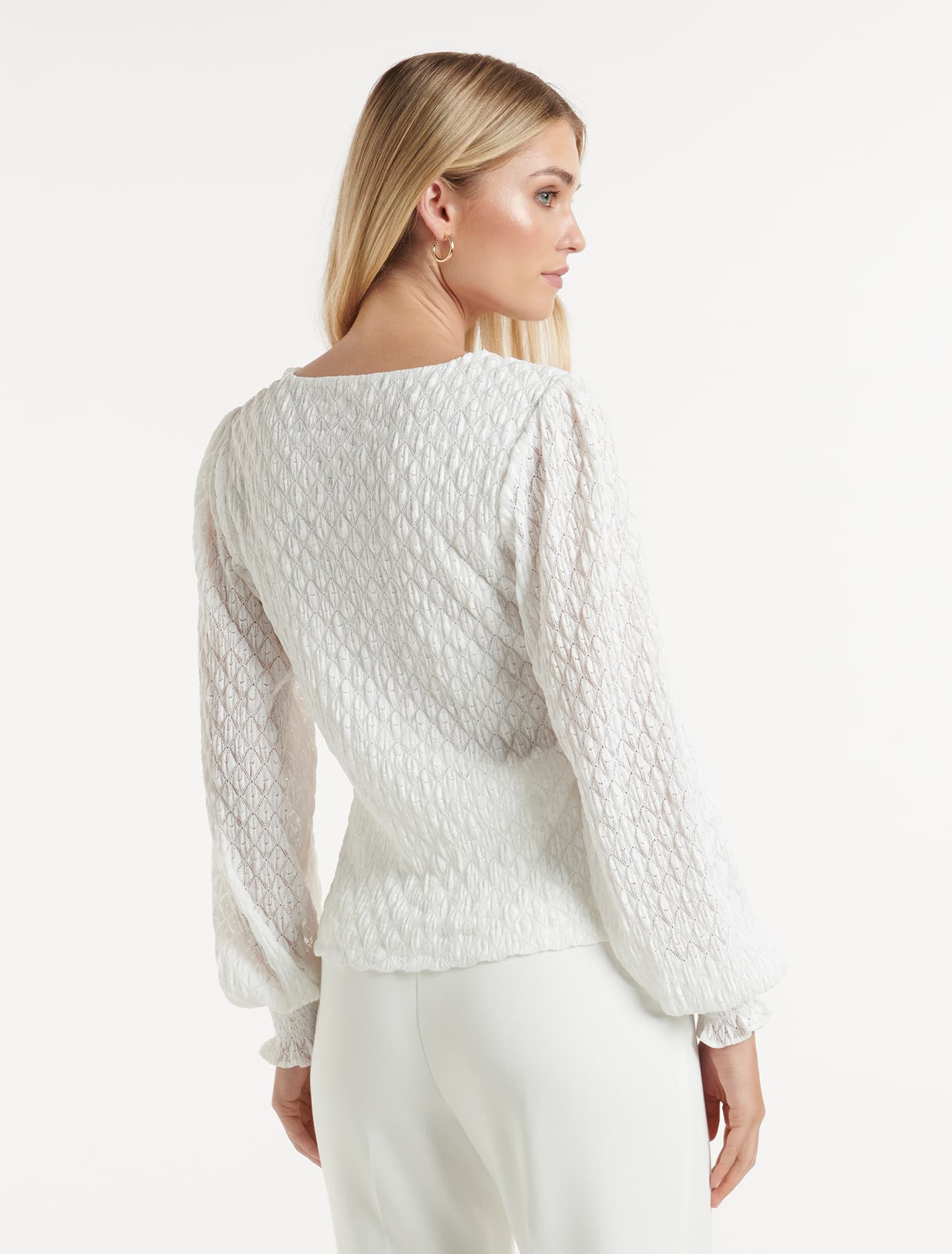 Tyesha Lace Shirred Cuff Top Porcelain