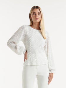 Tyesha Lace Shirred Cuff Top Porcelain