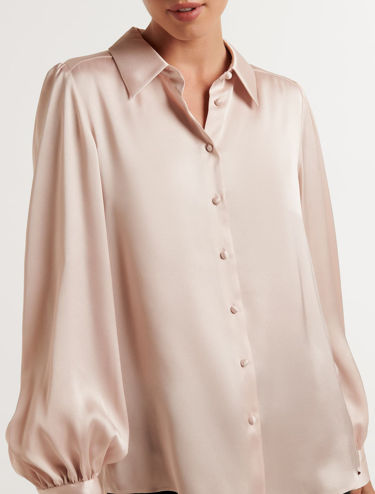 Ren Satin Button Through Blouse Frosted Champagne