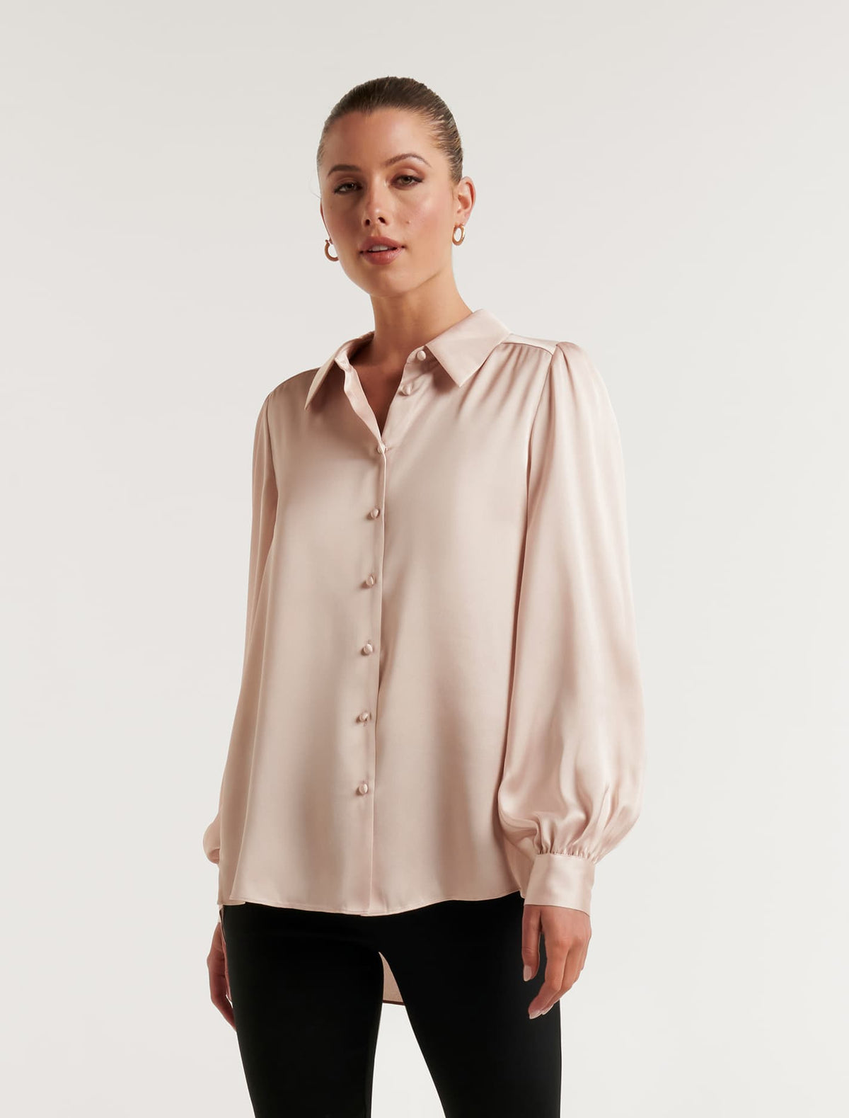 Ren Satin Button Through Blouse Frosted Champagne