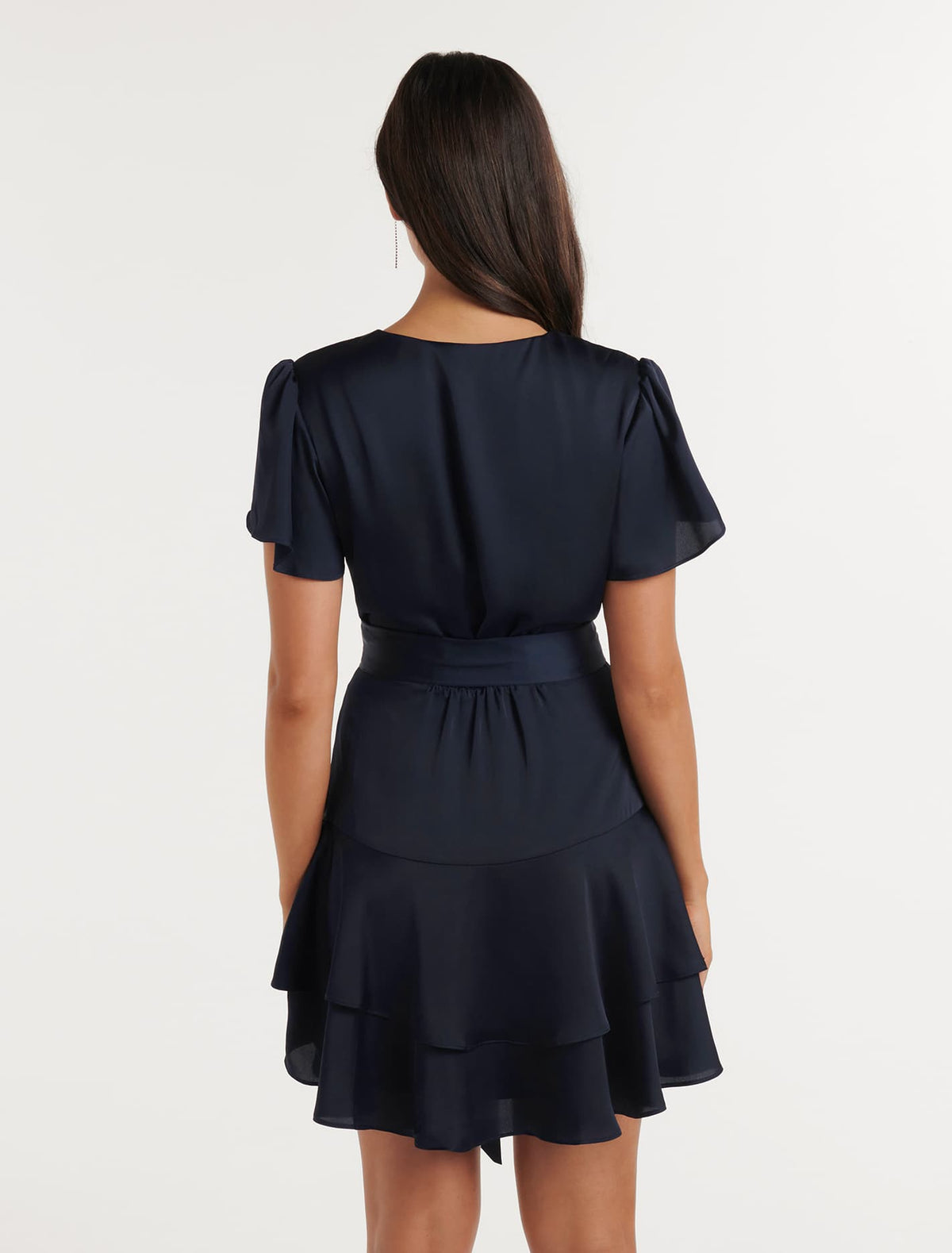 Emerson Flutter Sleeve Satin Mini Navy