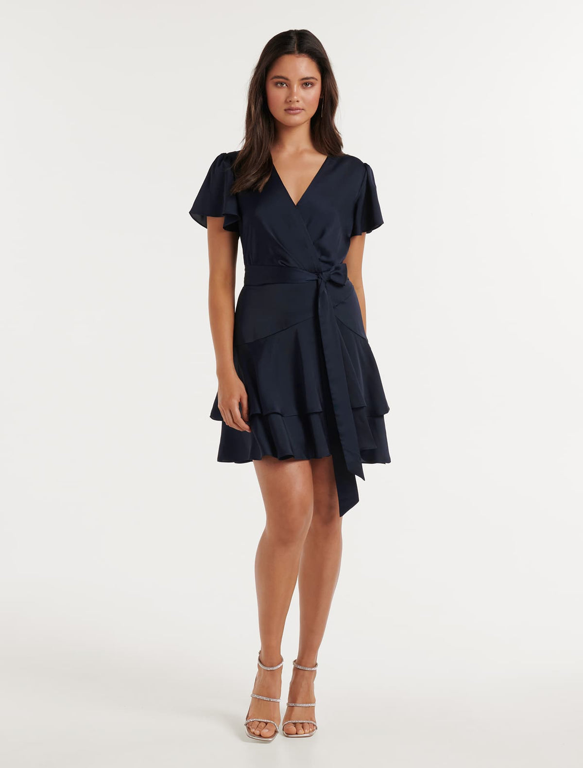 Emerson Flutter Sleeve Satin Mini Navy
