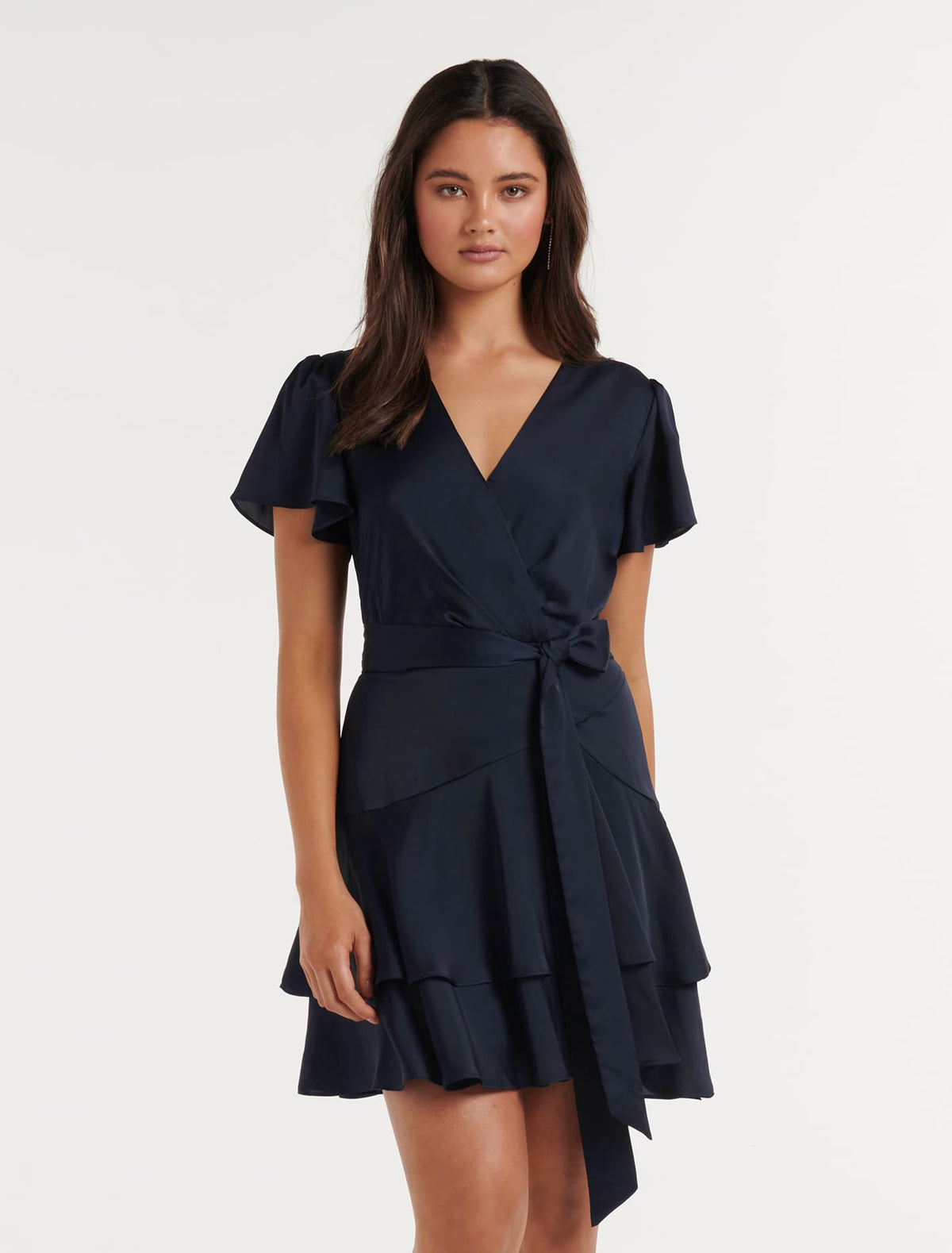 Emerson Flutter Sleeve Satin Mini Navy