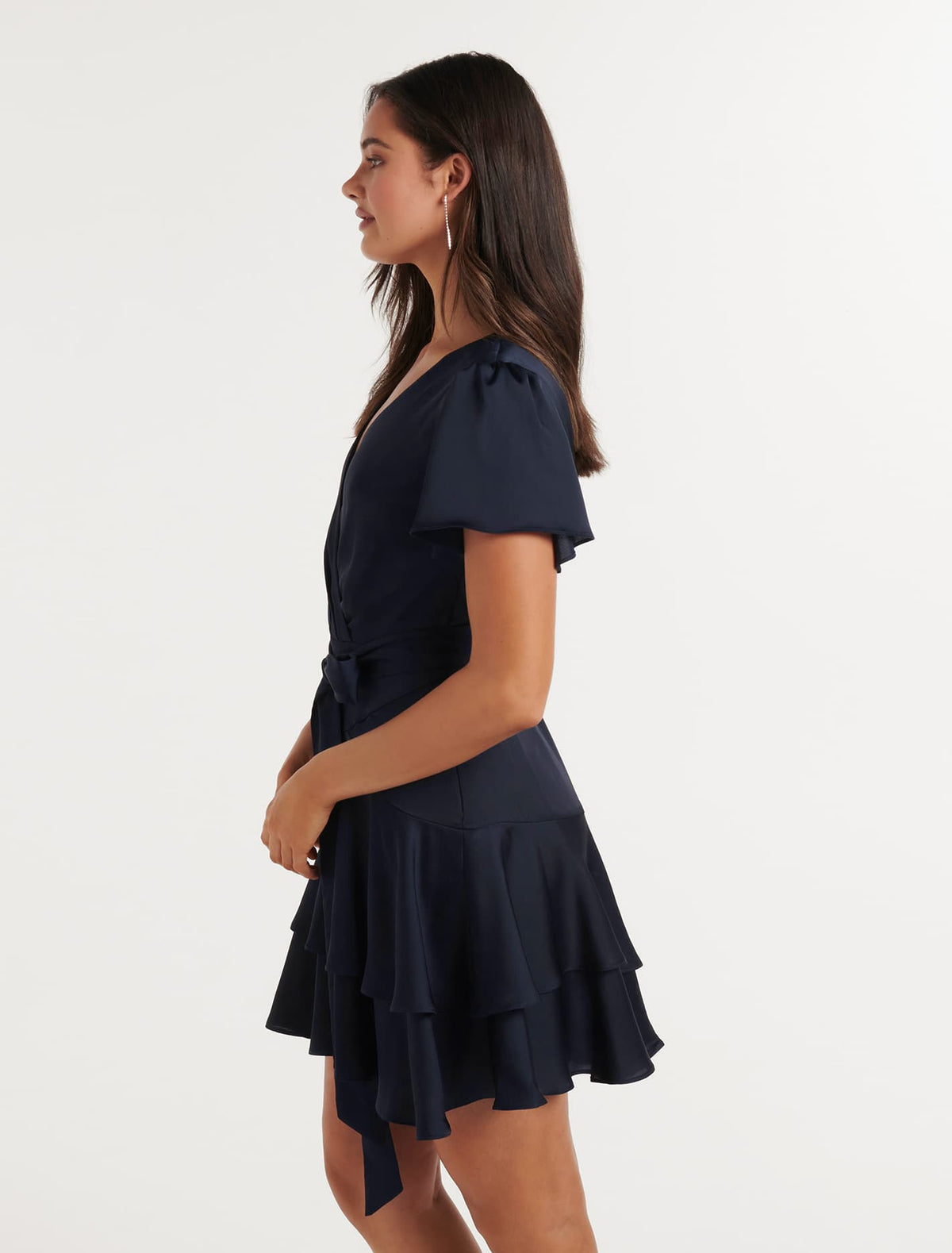 Emerson Flutter Sleeve Satin Mini Navy