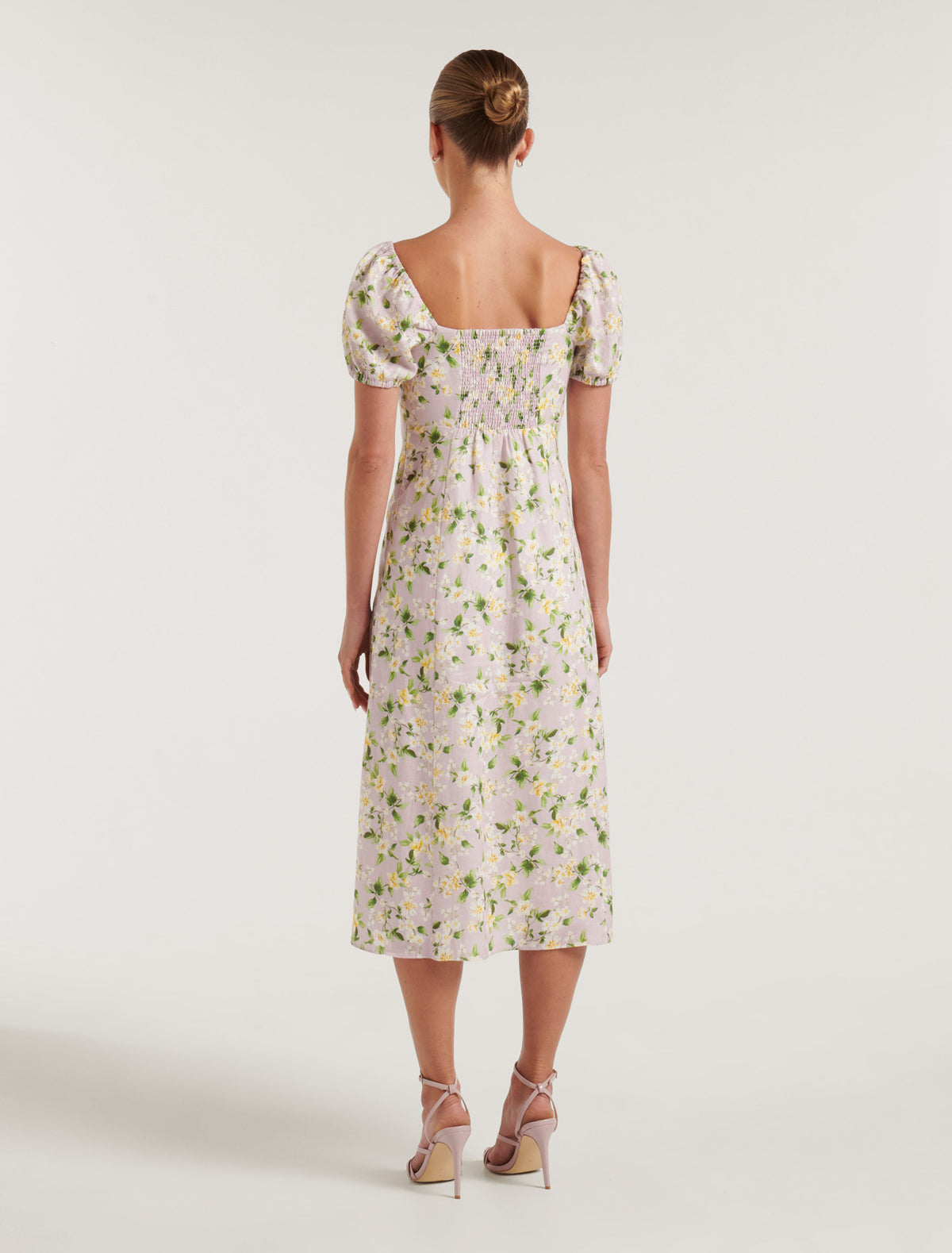 Carson Petite Square-Neck Midi Dress Lilac Summerhill Floral