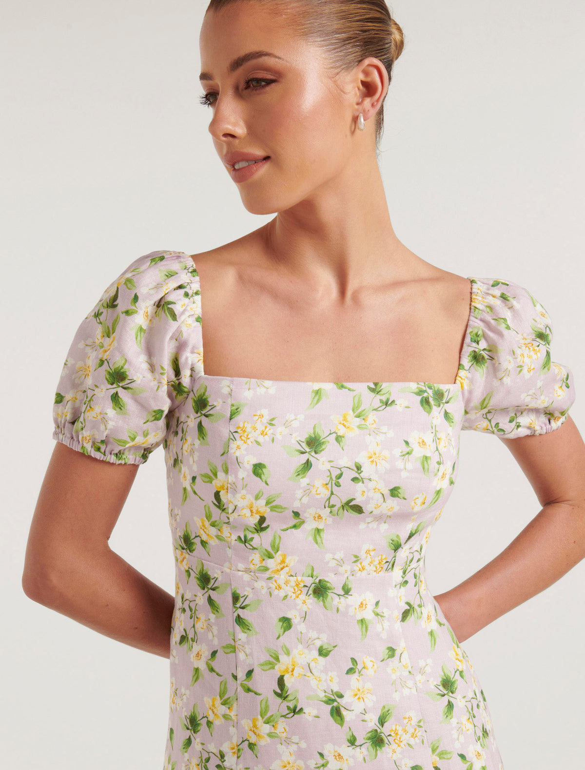 Carson Petite Square-Neck Midi Dress Lilac Summerhill Floral