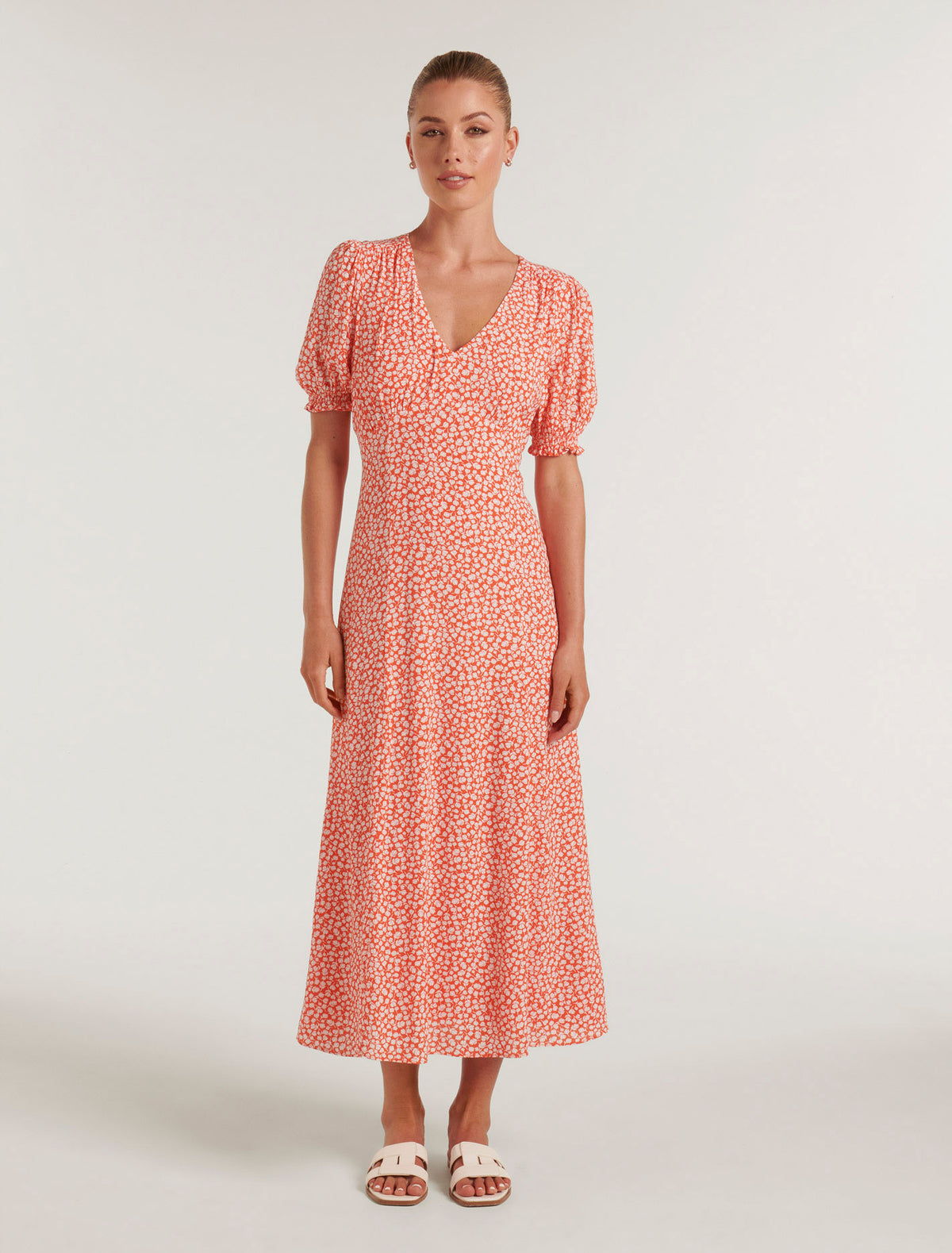 Sloane Puff Sleeve Midi Dress Memphis Ditsy
