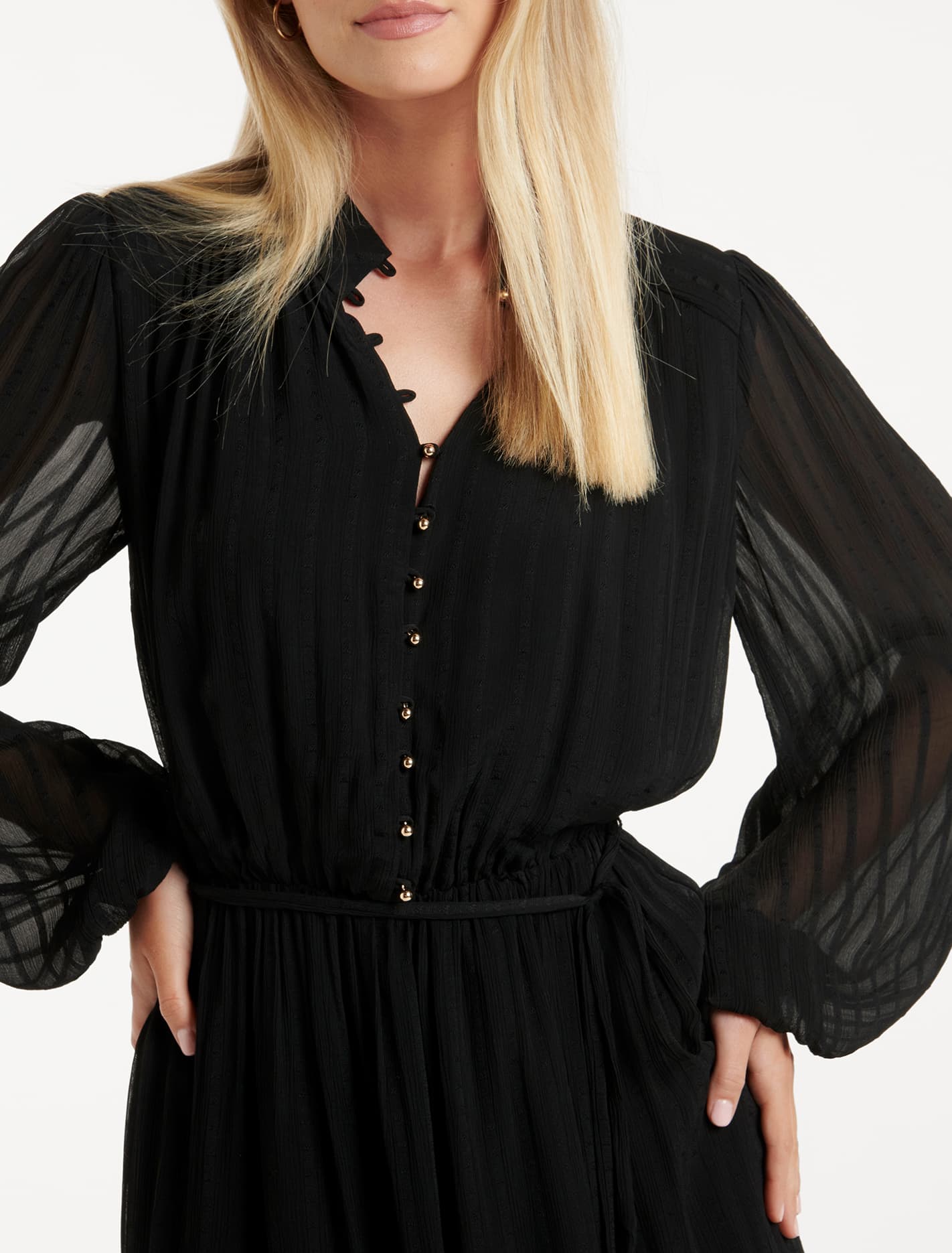 Edith Textured Skater Dress Black