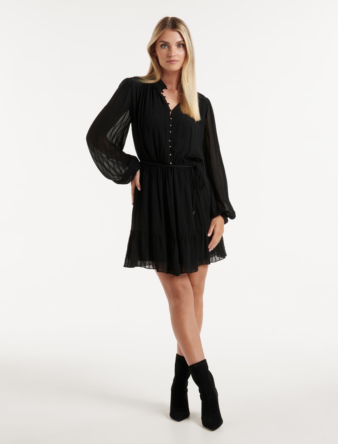 Edith Textured Skater Dress Black