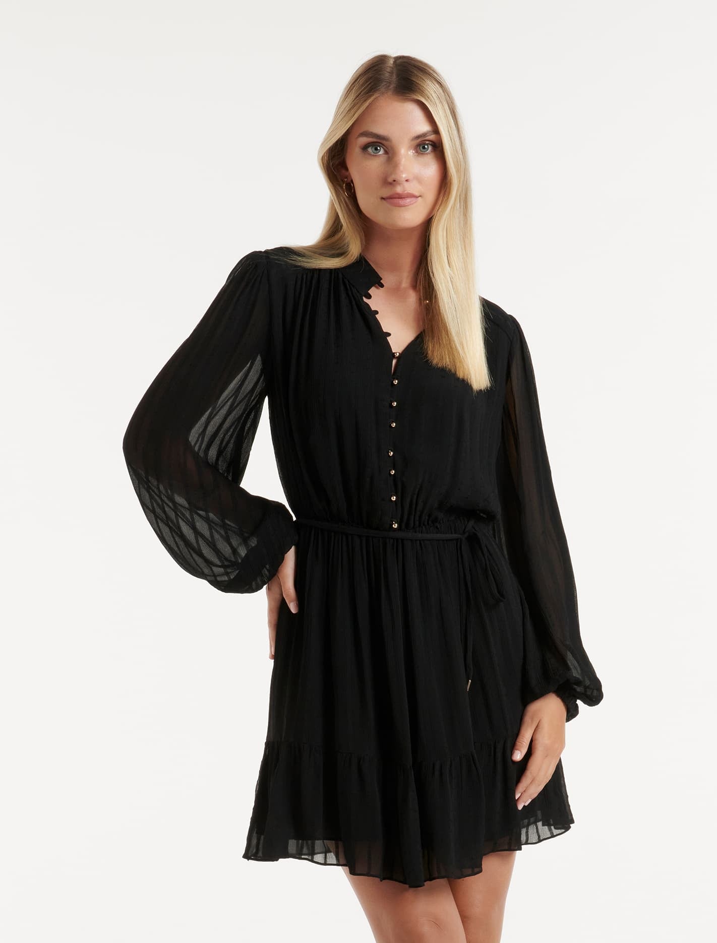 Edith Textured Skater Dress Black
